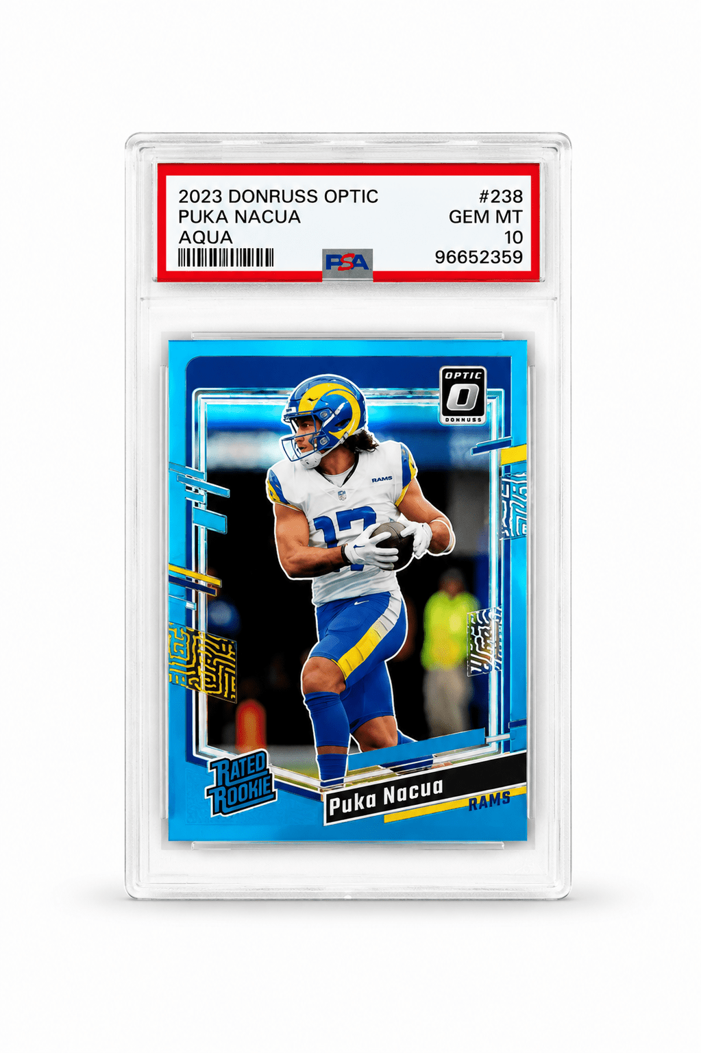 2023 Panini Donruss Optic Rated Rookie Puka Nacua Aqua Prizm /299 PSA 10 - Trading Cards Premium México | SULTANCARDS